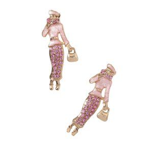 Pink Enamel & Rhinestone Classy Lady Post Earrings NWOT